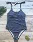 Fashion Dark Blue Striped Lace-up One-piece Swimsuit