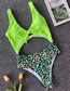 Fashion Rose Green Leaf Knotted High Waist Openwork Stitching One-piece Swimsuit