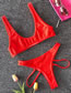 Fashion Rose Red Solid Color Bandage Split Swimsuit