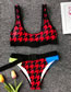 Fashion Red Socket Print Stitching Split Swimsuit