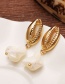 Fashion Gold Metal Shell Faux Pearl Earrings