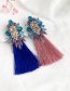 Fashion Leather Pink + Light Blue Alloy Diamond Geometry Tassel Earrings
