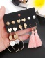 Fashion Gold Metal Leaf Pearl Shell Heart Shaped Tassel Stud Earring Set