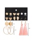 Fashion Gold Metal Leaf Pearl Shell Heart Shaped Tassel Stud Earring Set