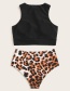 Fashion Yellow Leopard Point Printed High Waist Split Swimsuit