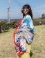 Fashion Pink And Blue Color Matching Cotton And Linen Shawl