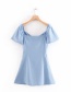 Fashion Blue V-neck Single-breasted Dress