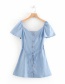 Fashion Blue V-neck Single-breasted Dress