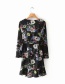 Fashion Black Floral Print V-neck Dress