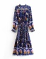 Fashion Blue Cotton Printed Tassel Dress