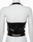 Fashion Black Halter Strap With Openwork Navel Pu Vest