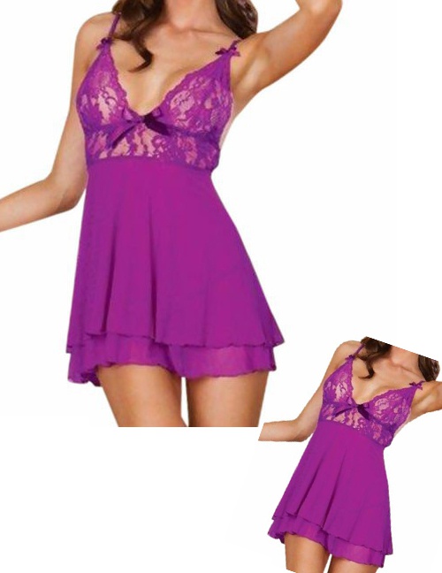 Fashion Purple Lace Stitching Fun Pajamas