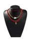 Fashion Red Alloy Shell Beaded Multi-layer Necklace