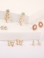 Fashion Gold Alloy Openwork Butterfly Flower With Diamond Leaf Studs 5 Pairs