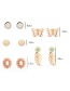 Fashion Gold Alloy Openwork Butterfly Flower With Diamond Leaf Studs 5 Pairs