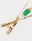 Fashion V Gold Letter Green Natural Stone Multi-layer Necklace