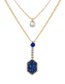Fashion Gold + Blue Diamond Crystal Cluster Pearl Double Layer Necklace