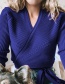 Fashion Royal Blue Deep V-neck Bow Cardigan Sweater