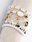 Fashion White Natural Edging Stone Crystal Beads Circle Gravel Multi-layer Bracelet 5 Pieces