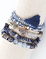 Fashion Navy Blue Natural Edging Stone Crystal Beads Line Ear Fringed Gravel Multi-layer Bracelet Set