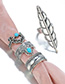 Fashion Silver Geometric Leaf Openwork Crown Turquoise Ring Four-piece Set