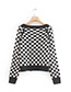 Fashion Black And White Grid Plaid V-neck Knit Cardigan