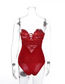 Fashion Red Gathered Straps Wrapped Chest Bodysuit