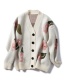 Fashion White Knitting Sweater With Leaves Flowers