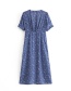 Fashion Blue Floral V-neck Dress