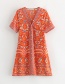 Fashion Orange White Orchid Print Dress