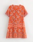 Fashion Orange White Orchid Print Dress