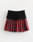 Fashion Red Plaid Denim Stitching Pleated Skirt