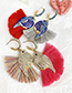Fashion Pink + Brick Red Alloy Diamond-studded Bird Tassel Earrings
