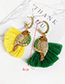 Fashion Green + Orange Alloy Diamond-studded Bird Tassel Earrings
