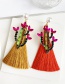 Fashion Ginger Yellow Alloy Studded Pearl Cactus Tassel Earrings