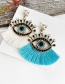 Fashion Lake Green + White Alloy Diamond Pierced Eye Tassel Earrings