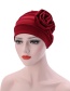Fashion Red Wine Side Flower Turban Cap