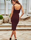 Fashion Red Wine Knitted Vest + Striped Skirt Two-piece Suit