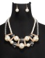 Fashion Creamy-white Imitation Pearl Transparent Acrylic Beaded Double Layer Alloy Necklace