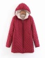 Fashion Red Hooded Warm Lambskin Long-sleeved Cotton Coat