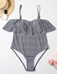Fashion Lattice Checkered Ruffled One-piece Swimsuit