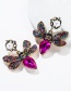 Fashion Rose Red Butterfly Inlaid Colored Diamond Multi-layer Earrings