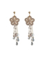 Fashion Gold Gem Flower Bright Diamond Crystal Pearl Tassel Stud Earrings