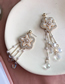 Fashion Gold Gem Flower Bright Diamond Crystal Pearl Tassel Stud Earrings