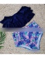 Fashion Powdered Blue Trousers High Waist Multi-layer Ruffled Printed Bikini
