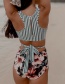 Fashion Striped Panties Printed Vest Halter Straps One-piece Swimsuit