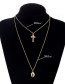 Fashion Gold Alloy Geometry Drops Cross Multilayer Necklace