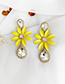 Fashion Yellow Alloy Diamond Flower Earrings