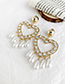 Fashion Gold Alloy Diamond Love Pearl Tassel Stud Earrings