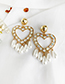 Fashion Gold Alloy Diamond Love Pearl Tassel Stud Earrings